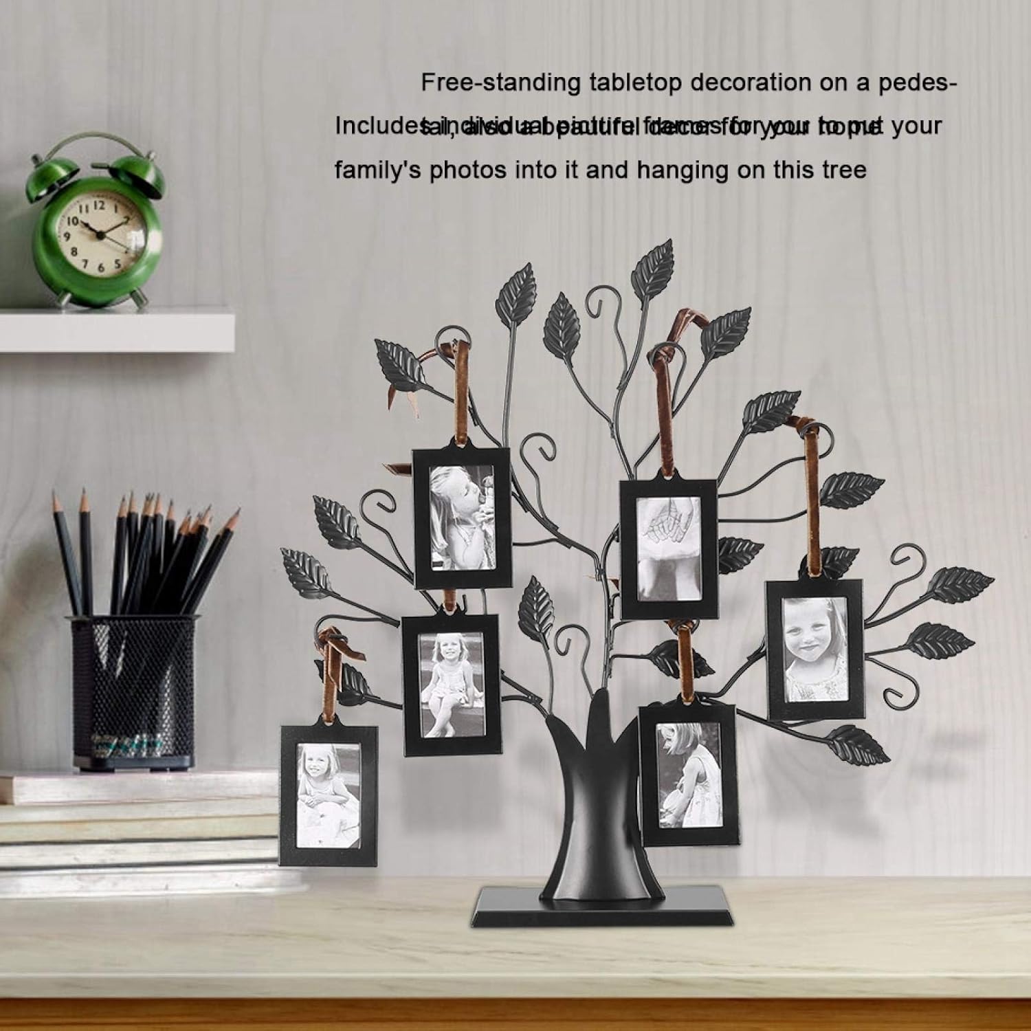 ciciglow Family Tree with 6 Hanging Photo Frames， Fashionable Family Photos Frame Display Tree with Hanging Pictures Frames Home Decor， 2.52×1.81in
