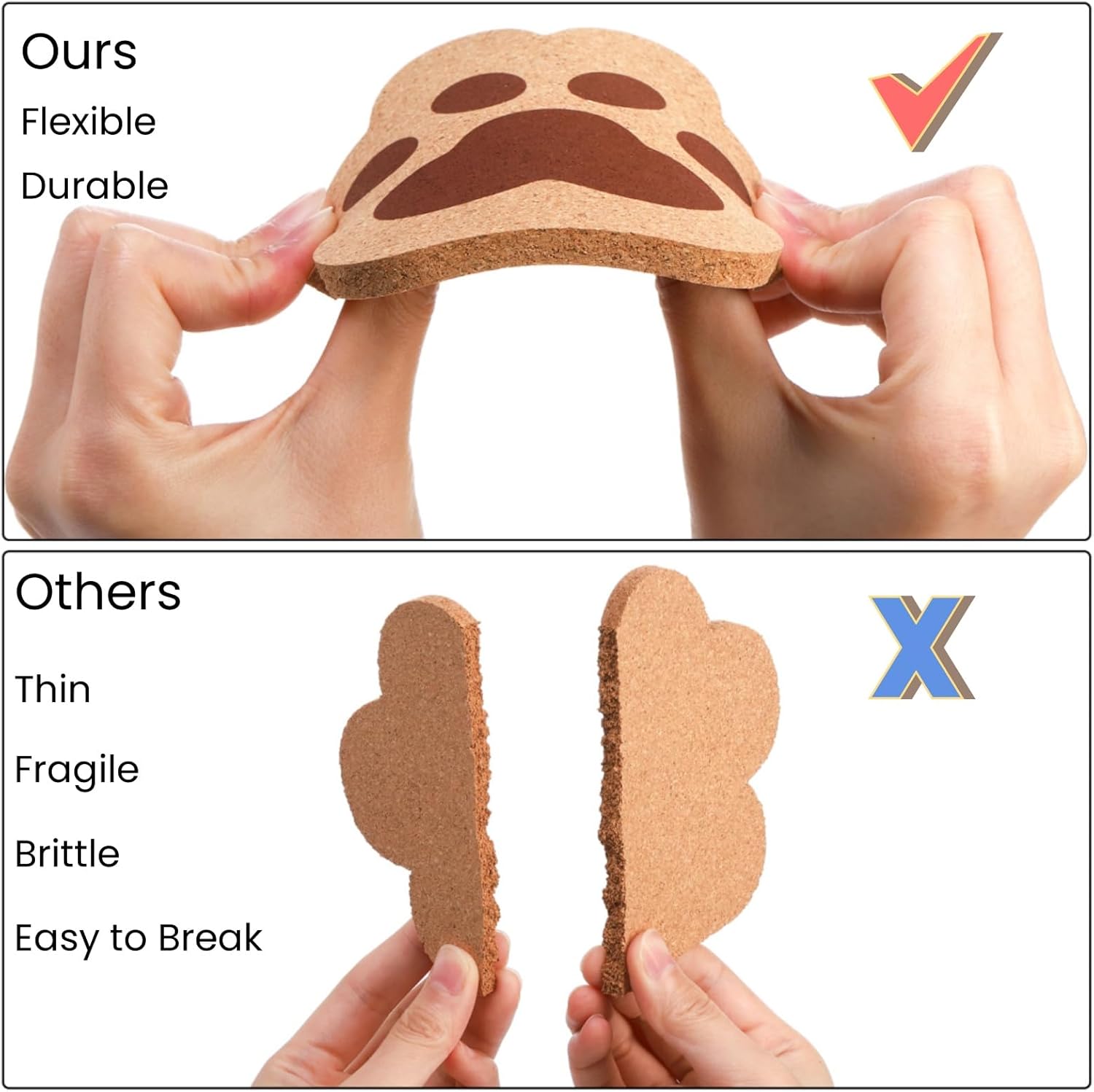 12 Pack Cork Coasters for Drinks, 4.7" Absorbent Cup Mat Set, Heat Resistant Kitchen Coasters, Reusable Cat Paw Shape Table Protection Trivet for Glasses Mugs, Room Decor, Housewarming Gifts - Image 4