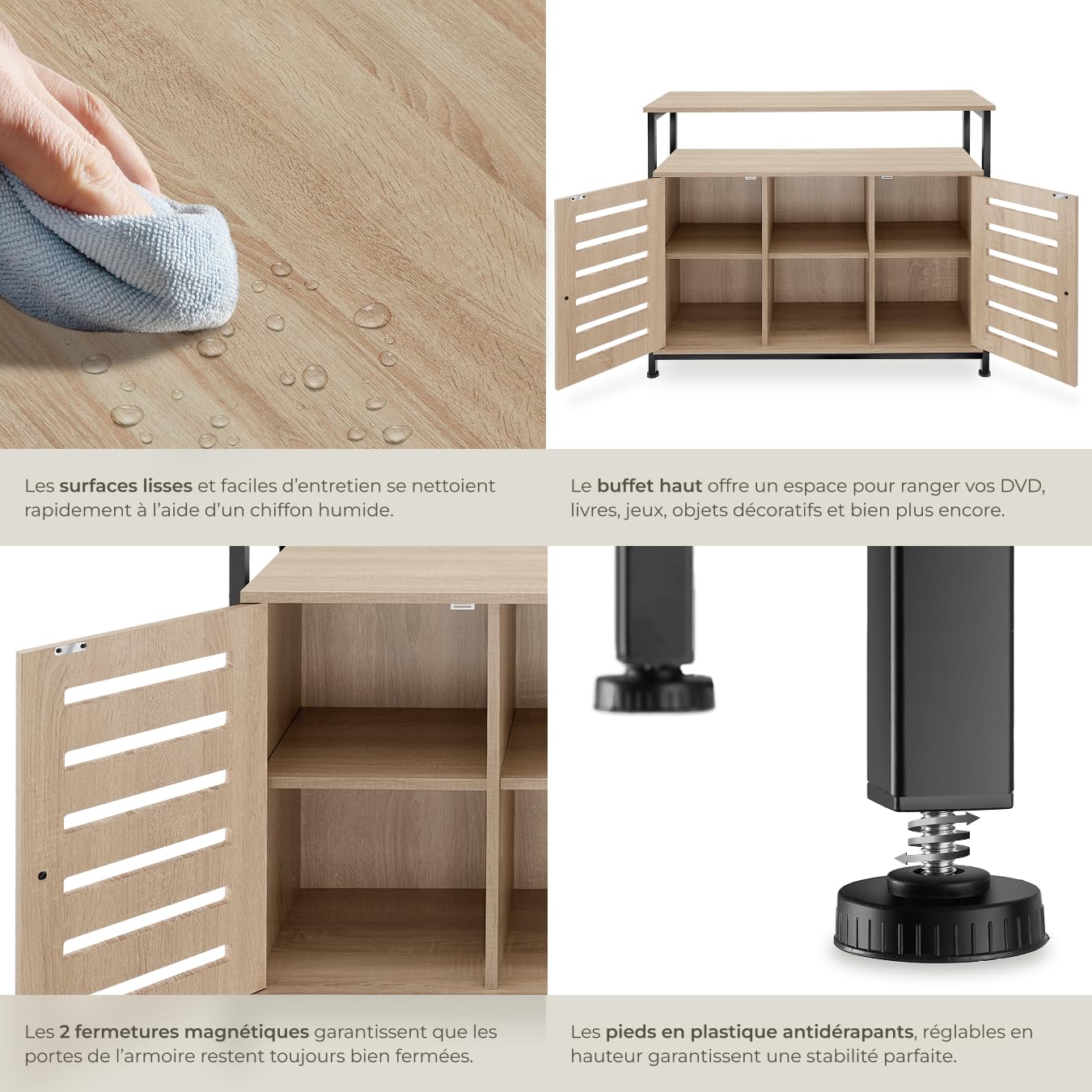 tectake® Buffet 100 x 37 x 82 cm, Meuble de rangement au Style industriel, Portes et Étagères, Buffet salle a manger, Rangement cuisine, Meuble de rangement salon, Vaisselier, Meuble salon, Bois clair