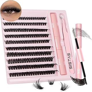 DIY Lash Extension Kit，200pcs Lash Clusters Individual Lashes Eyelash Extension Kit D Curl Volume Cluster Eyelashes with Lash Bond and Seal and Lash Tweezers，Application at Home Lash Extension Kit(60D