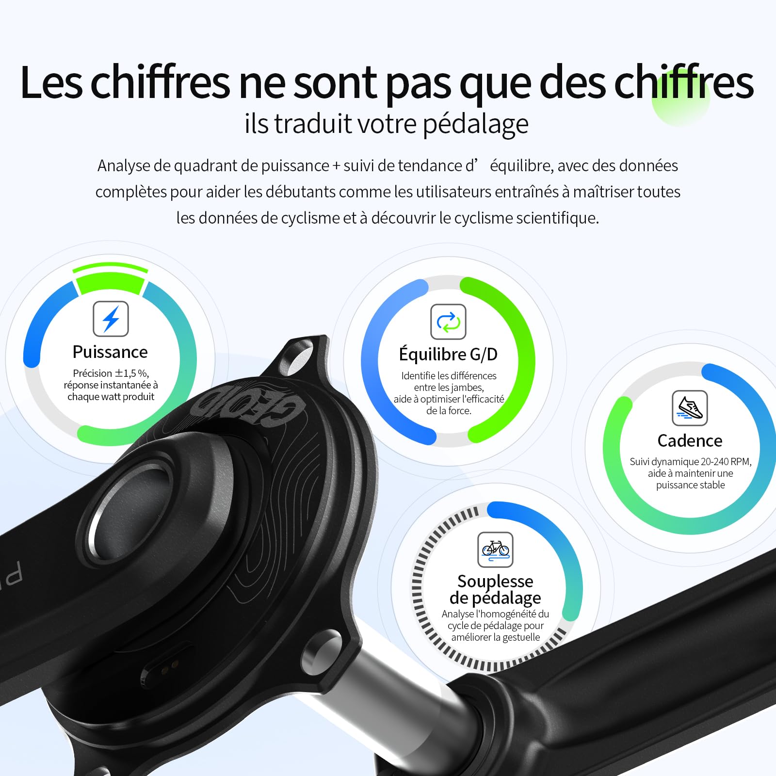 GEOID PM500 Compteur de Puissance pour Vélo de Route - Pédalier Léger 680g avec Précision ±1,5%, Batterie 300 Heures, 110 BCD, Bluetooth/Ant+, IPX7 Étanche