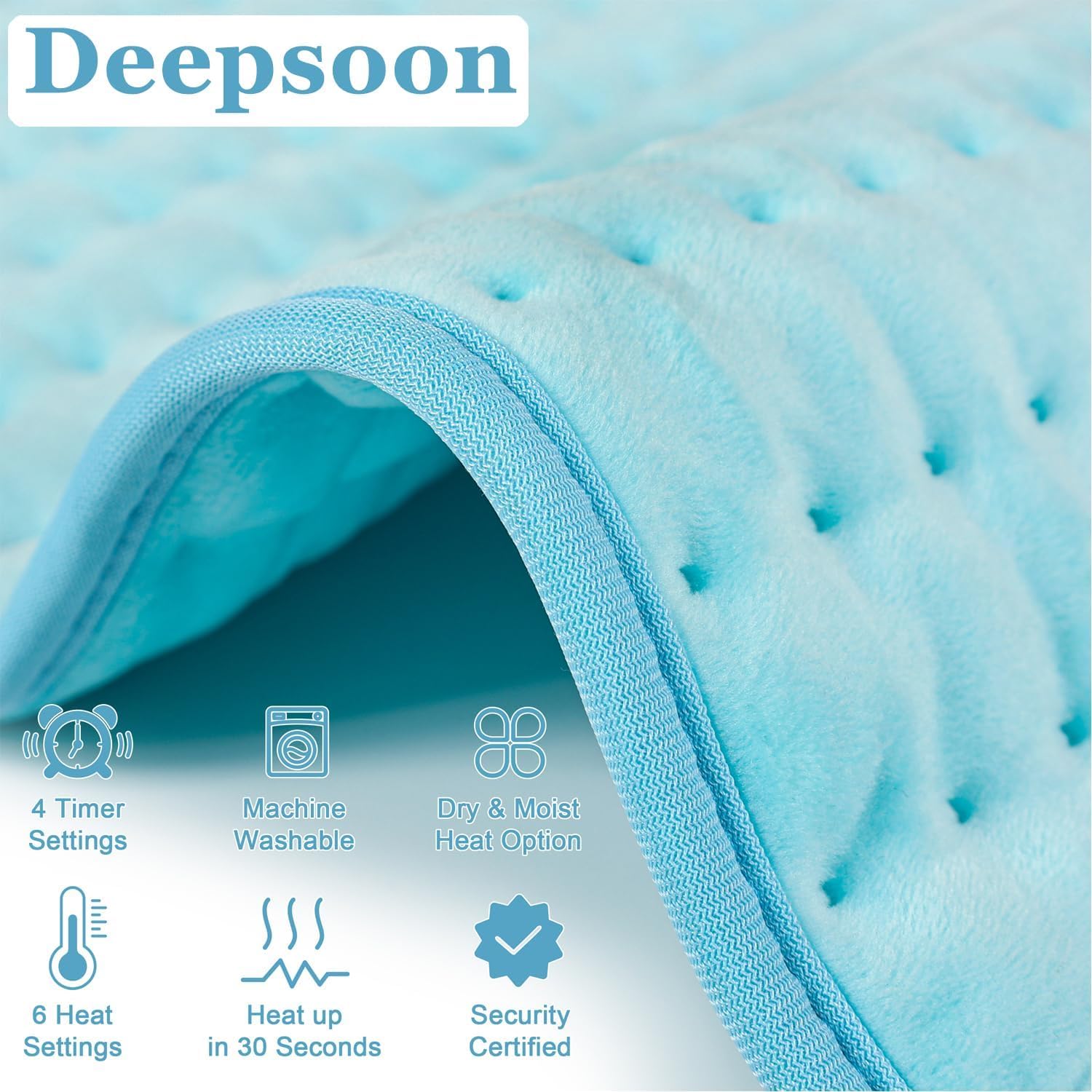 Deepsoon Heating Pad,Electric Heating Pads for Back,Neck,Abdomen,Moist Heating Pad for Shoulder,Knee,Arms,Legs,Dry/Moist Heat & Auto Shut Off,Christmas Gifts for Men and Women,Light Blue,24x20 Inch