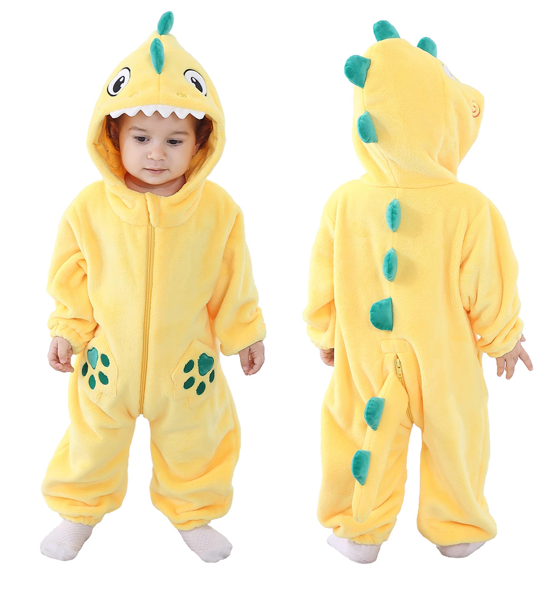 TONWHAR Dinosaur Costume for Toddler Boys & Girls, Cute Baby Animal Romper Halloween Dress Up Onesie