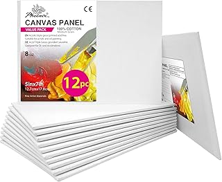 Painting Canvas Panels 5x7 Inch, 12 Value Pack - 8 Oz Triple Primed 100% Cotton Acid Free Canvases for Painting, White Blank Flat Canvas Boards for Acrylic, Oil, Watercolor & Tempera Paints