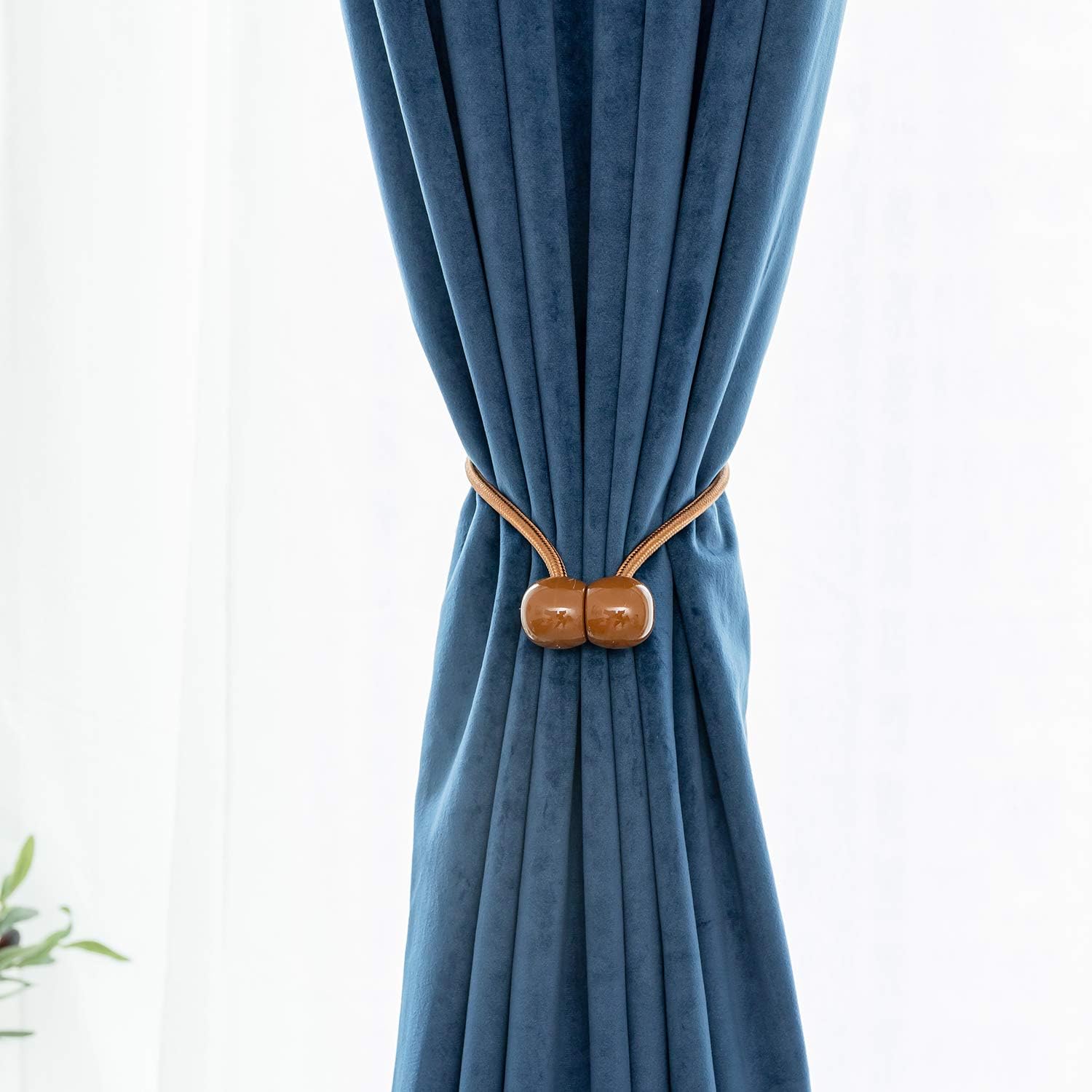 Holiday Deals 🛒 Emoly Magnetic Curtain Rope Tiebacks, Classic European Window Curtain Holders with Magnets for Blackout Curtain, Sheer Panels Draperies (Light Brown, 2020)