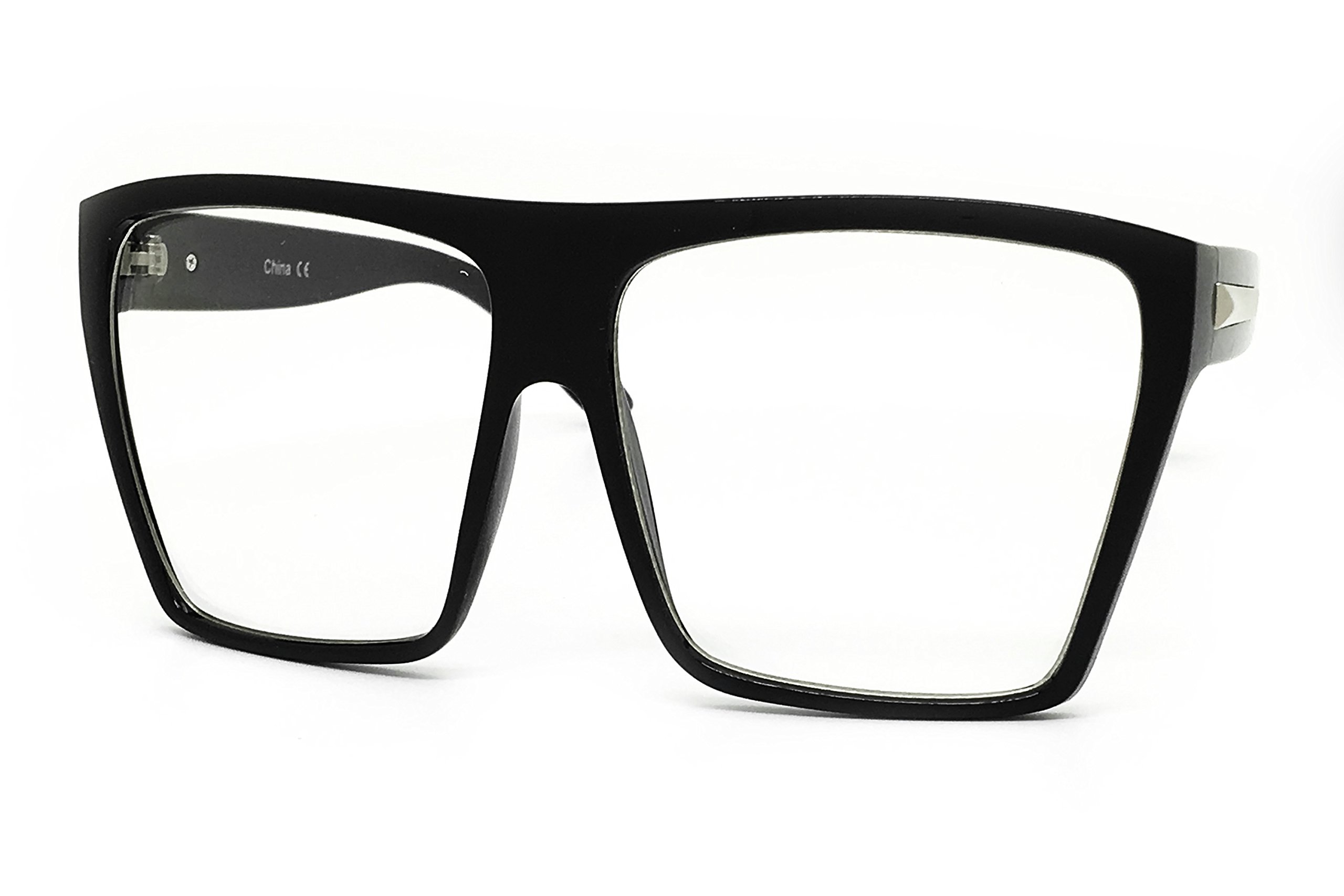 7310 Oversized XXL Vintage Classic Nerd retro Clear Lens Glasses (BLACK, 70)