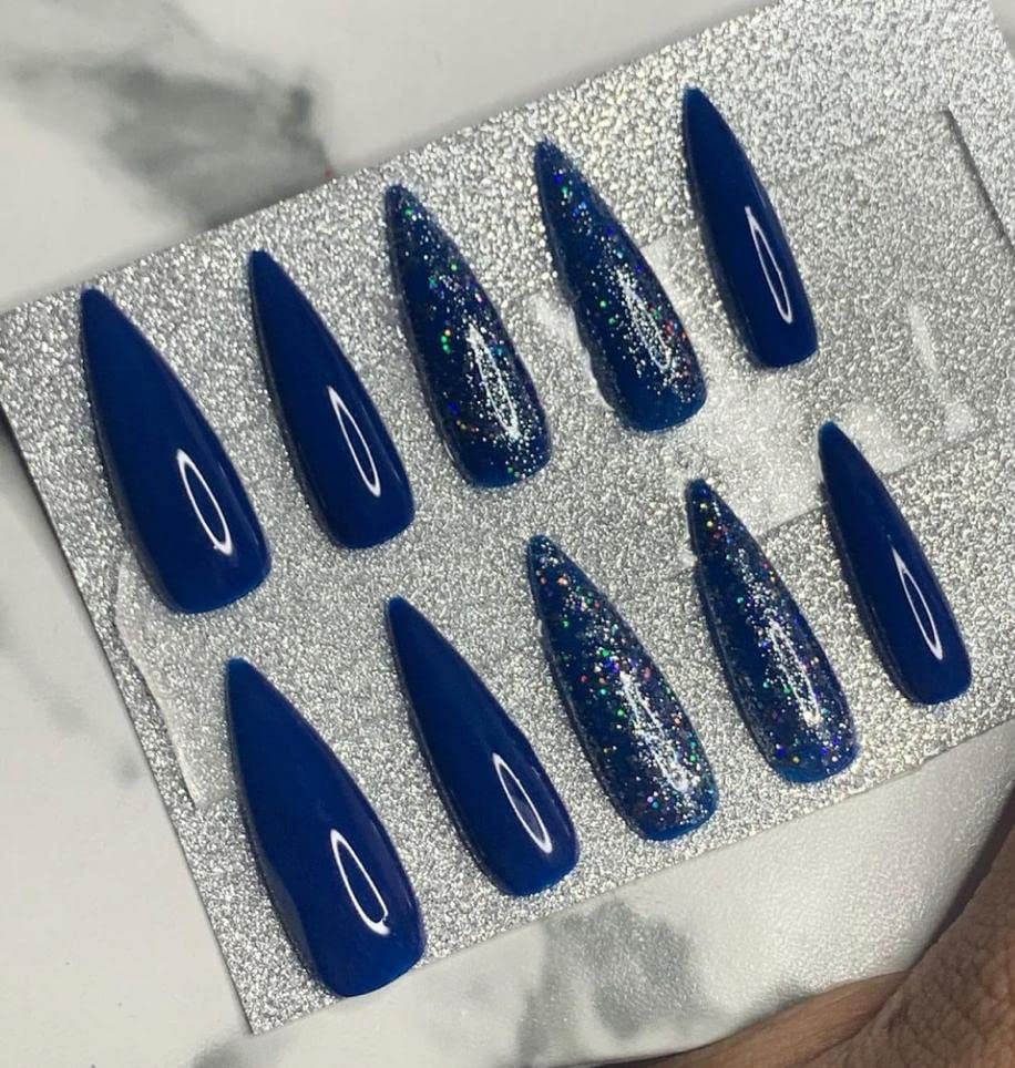 Aarti Enterprises Light Weight Multi color shining Glossy Light Design Press on Nails Set- Pack of 10 (Fancy) Artificial Nails Set,Readymade Nails for Women (royal blue)-image-39