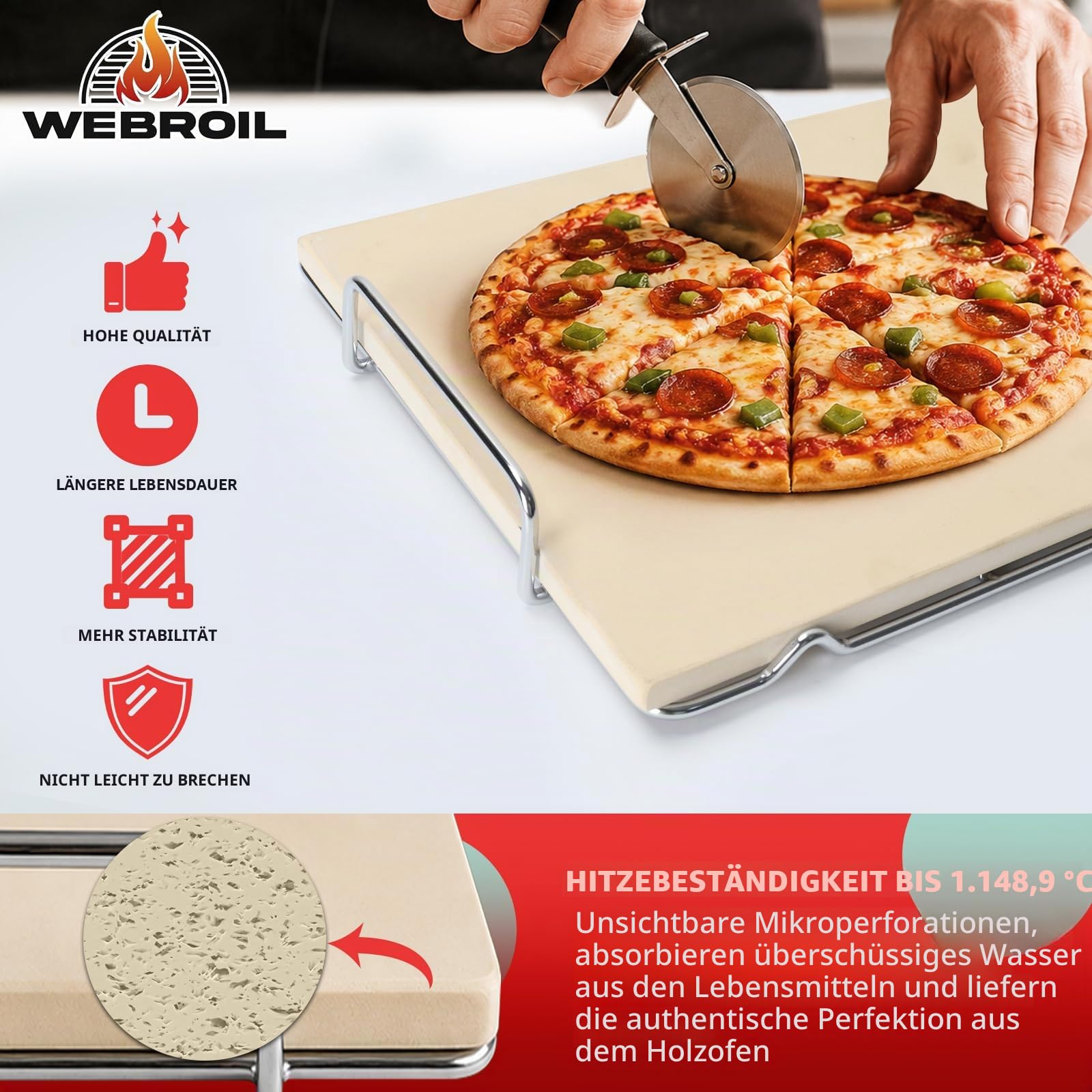 OG900 Pizzastein mit Gestell für Ninja Woodfire OG800/OG900 Series XL Grillzubehör, Rechteck Backstein für Ninja OG850 OG951 OG952 Pro Connect XL Grills