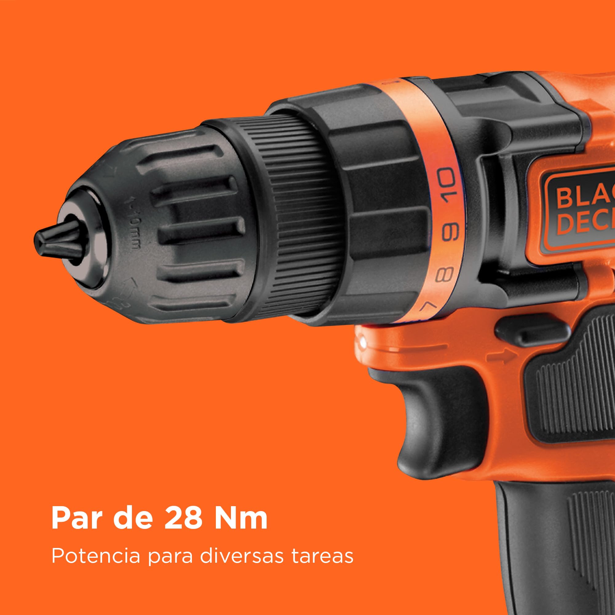 BLACK+DECKER Atornillador sin cable 18V, 28Nm de par, 10 ajustes de par, diseño compacto, sin accesorios, BDCDD18N-XJ