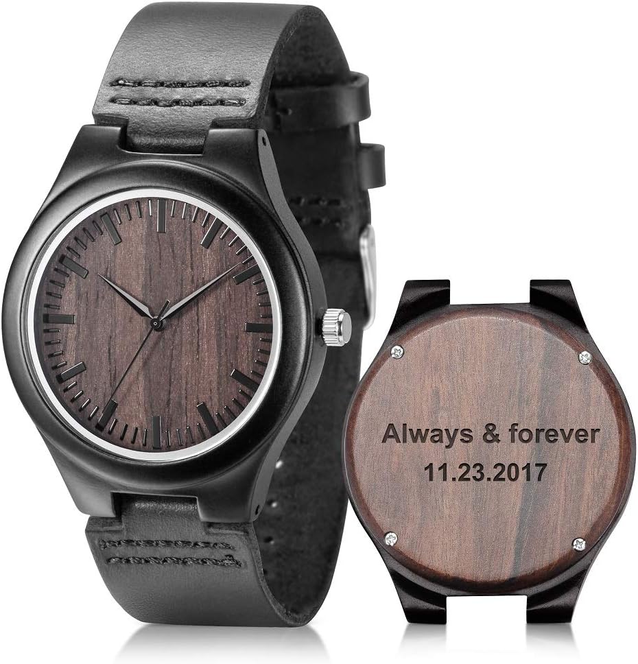 UMIPHIMAT Engraved Wooden Watches for Men - Customized Wood Wrist Watches for Husband Boyfriend Dad Son