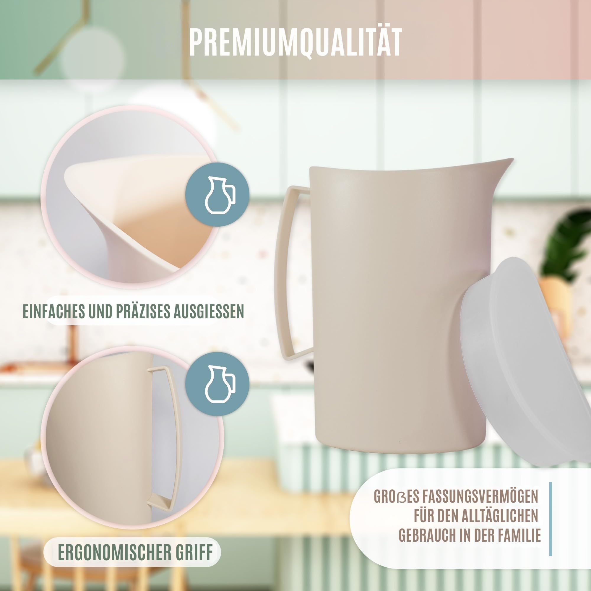 Wasserkaraffe 2 Liter aus Hochwertigem Kunststoff, Bpa-frei. Karaffe mit Deckel, Multifunktional für Feiern und Aktivitäten im Freien. Karaffe Plastik. (Grün)