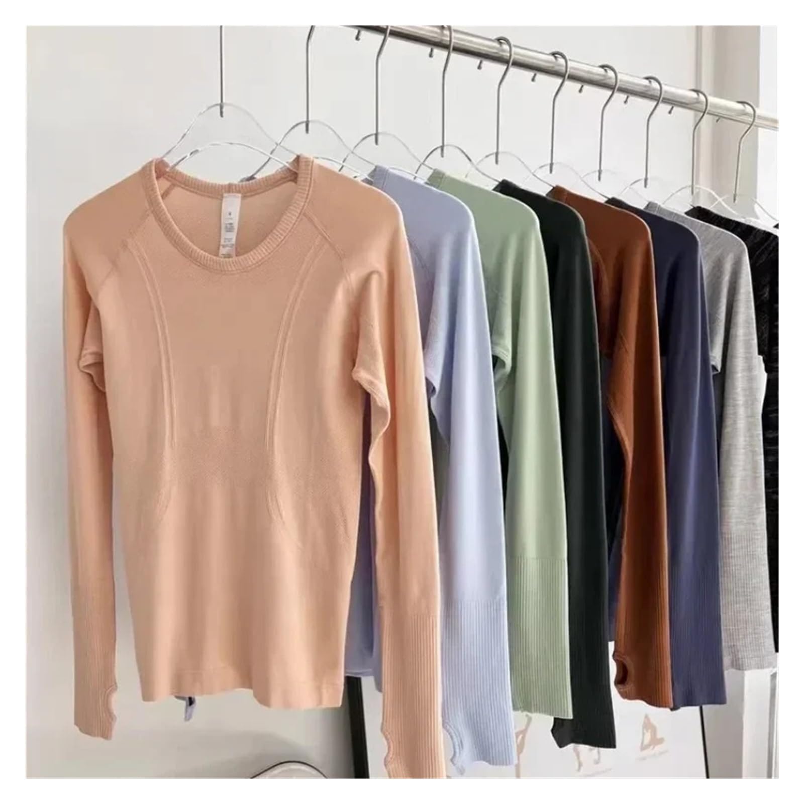 Maglietta da yoga Abbigliamento fitness senza cuciture a maniche lunghe Abbigliamento da yoga Top Wear Camicia da allenamento atletica for palestra da corsa da donna con fori for i pollici(Blue2,4-XS)