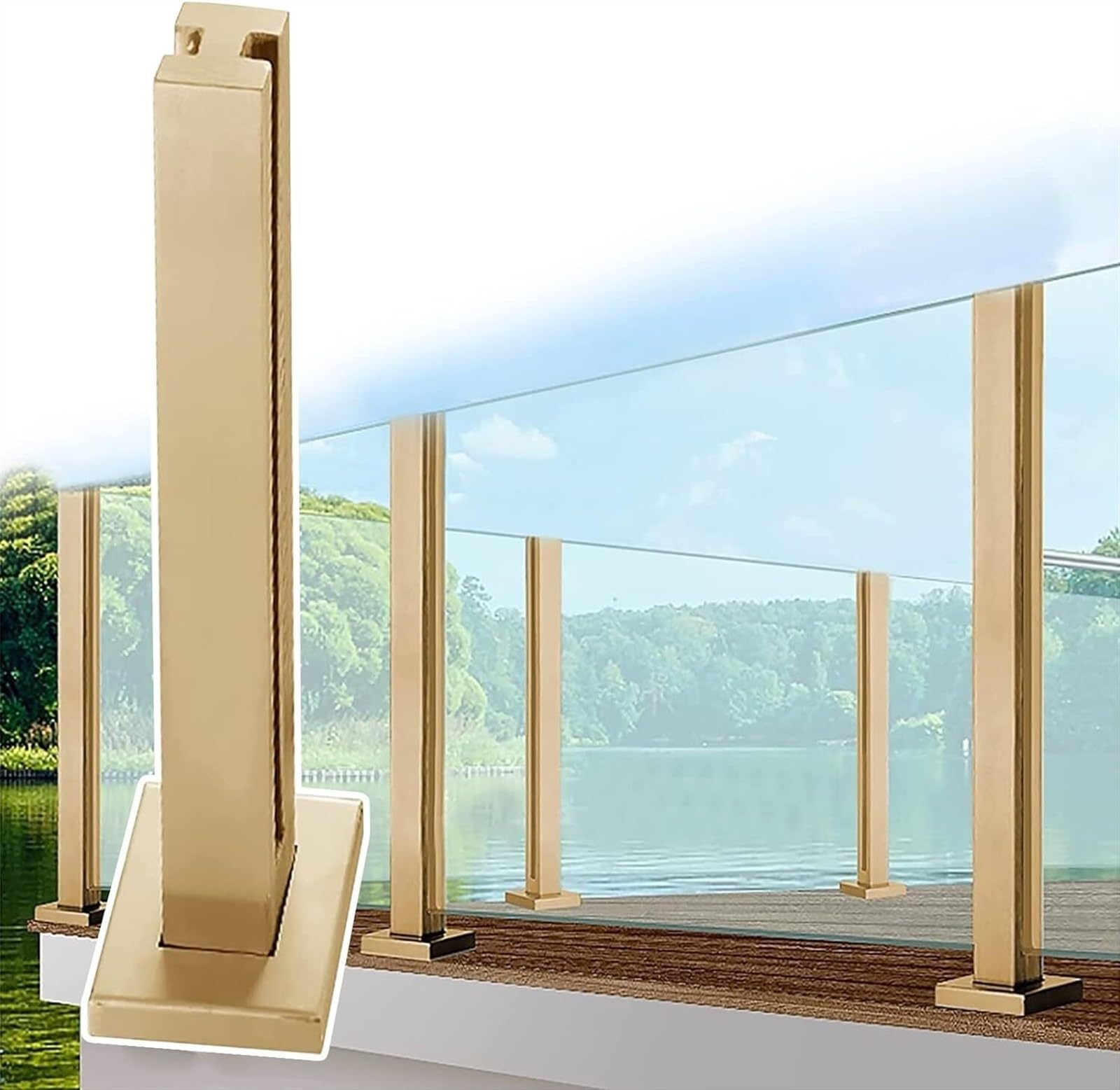 Poste de barandilla de vidrio de 95cm interior y exterior para suelo en color plata 1 pieza