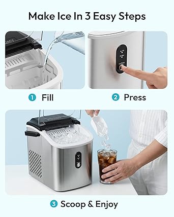 EUHOMY Ice Maker Countertop, Portable Ice Machine with Carry Handle, 26.5lbs Per Day, 9 Cubes in 6 Mins, Auto-Cleaning, with Basket and Scoop, for Home, Kitchen, Camping, RV (Silver)