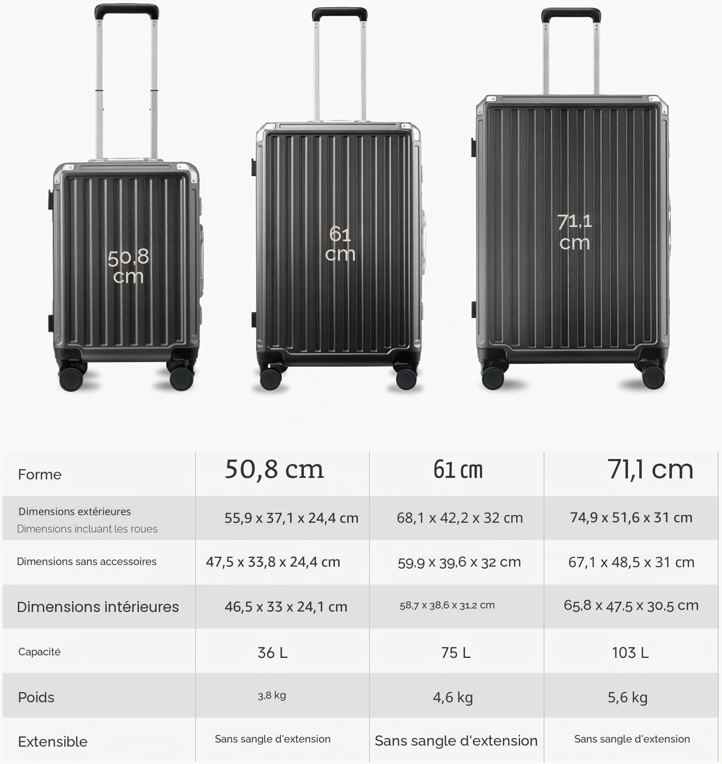 LUGGEX Valise Rigide avec Cadre en Aluminium, Valise Cabine de Voyage