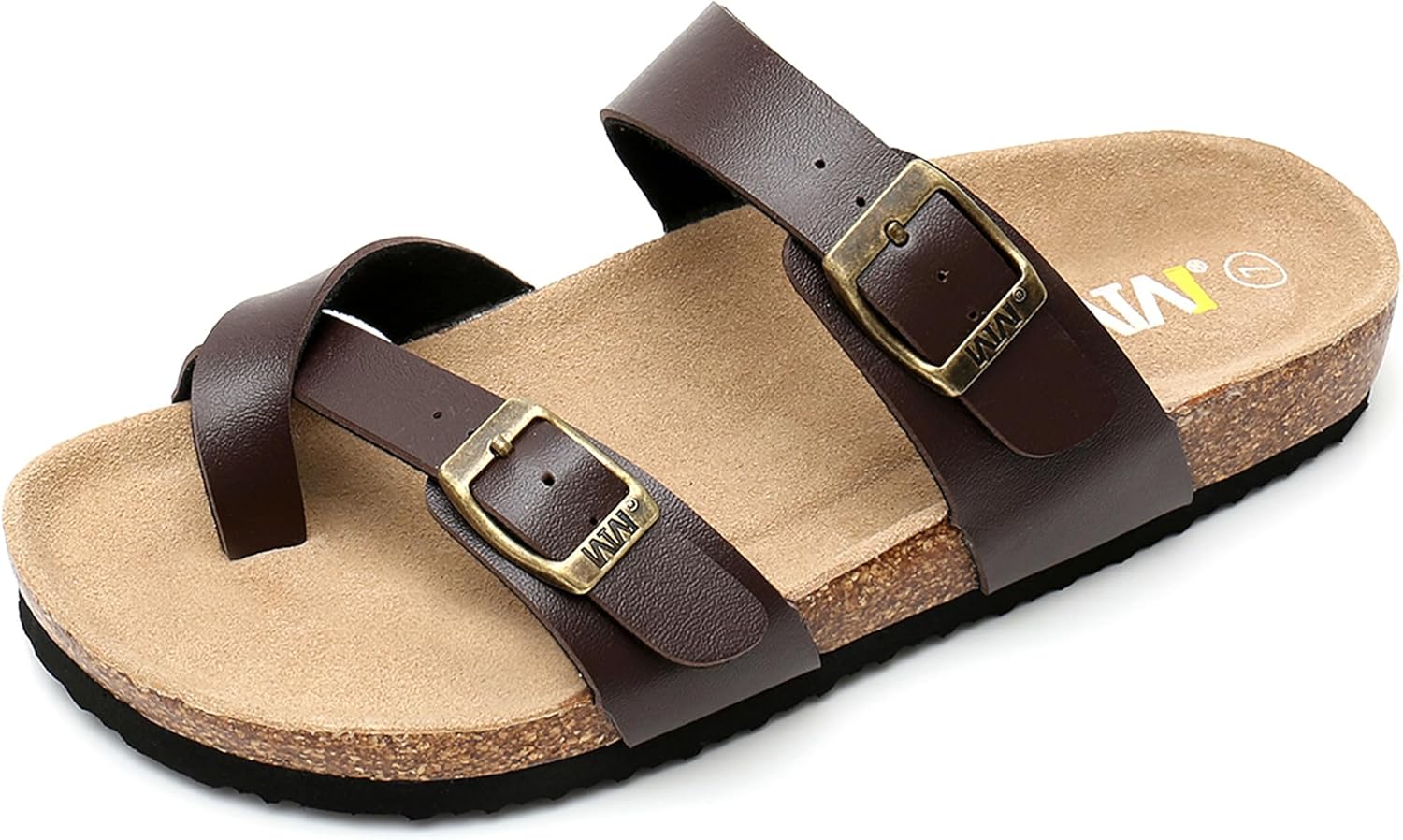 WTW Men’s Cork Footbed Sandals Slip on Beach Slide Slipper Shoes with Adjustable Metal Buckle Strap for Men Causal Style