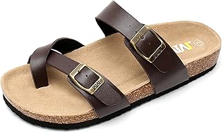 Cork Footbed Womens Sandals Genuine Leather Insole Slides Sandals for Women Adjustable Buckle Summer Sandals Outdoor Walking