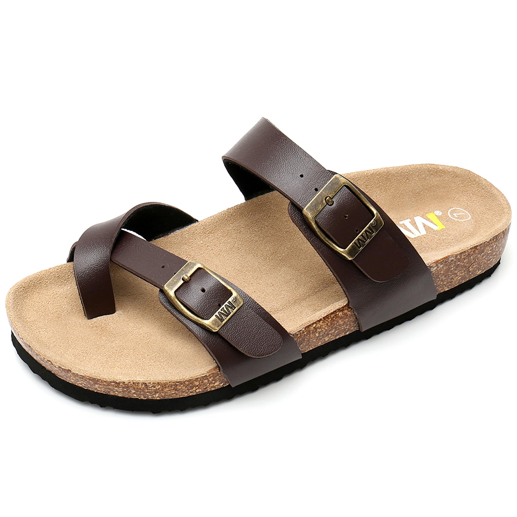Men's Cork Footbed Sandals Slip on Beach Slide Slipper Shoes with Adjustable Metal Buckle Strap for Men Causal Style