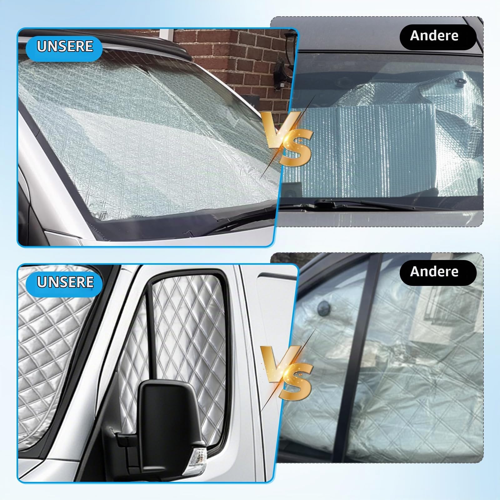 Innere Thermoschutzmatte für Mercedes Sprinter 2006–2018, 3 Stück, Windschutzscheiben-Sonnenschutz, isolierter faltbarer Front-Sonnenschutz & magnetische Seitenfenster-Sonnenblenden