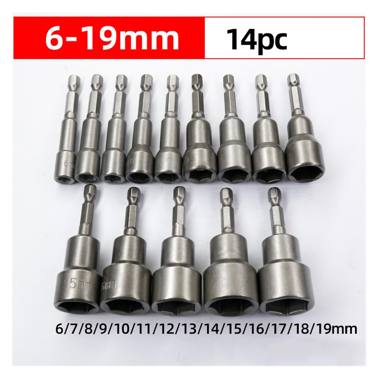 Destornillador de tuerca magnética con enchufe de impacto de 6mm-19mm, juego de llaves hexagonales de 1/4, adaptador de broca for taladros eléctricos, Kit de enchufe de controladores de imp