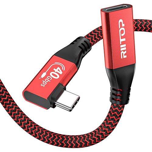 RIITOP Cable de extensión USB4 de 40 Gbps 2.6 pies, en ángulo, USB tipo C 4.0 macho a hembra, cable en ángulo de 90 grados, compatible con extensor