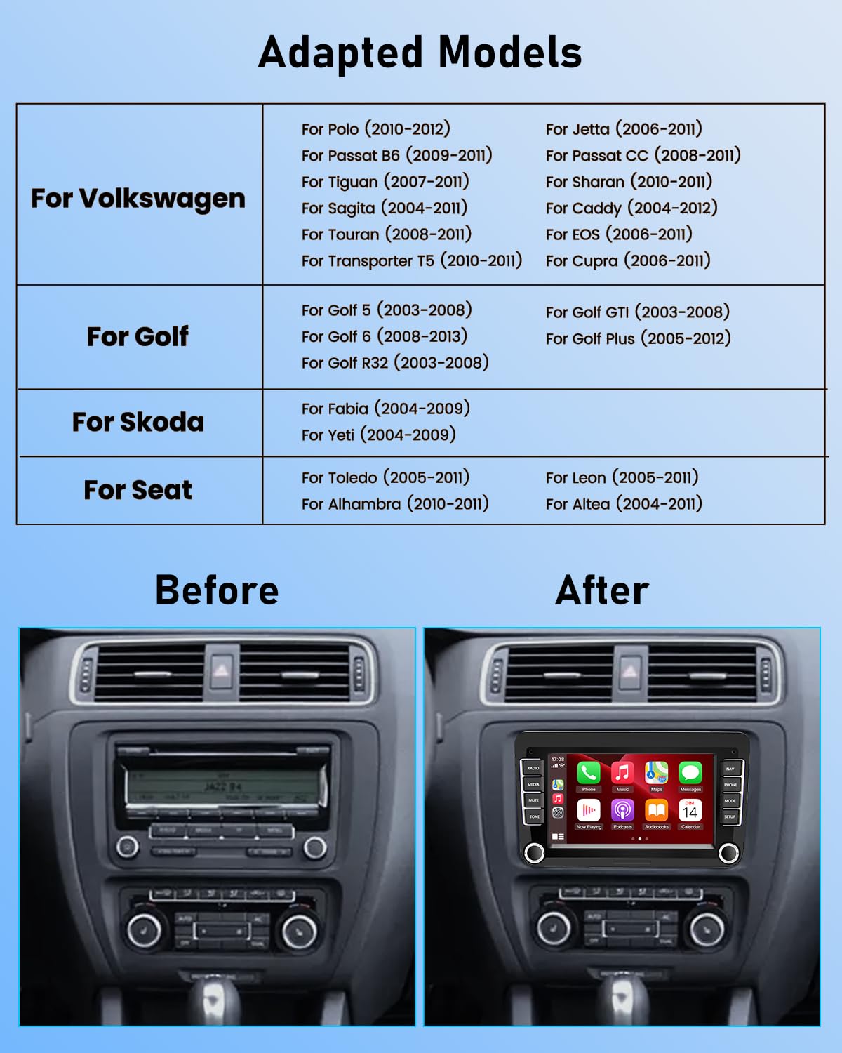 NHOPEEW Android 13 Autoradio per VW Passat b6 b7 Golf 5 6 Jetta T5 EOS POLO Touran Seat Sharan - Carplay & Android Auto - Schermo touchscreen da 7 pollici con EQ WiFi GPS Mirror Link