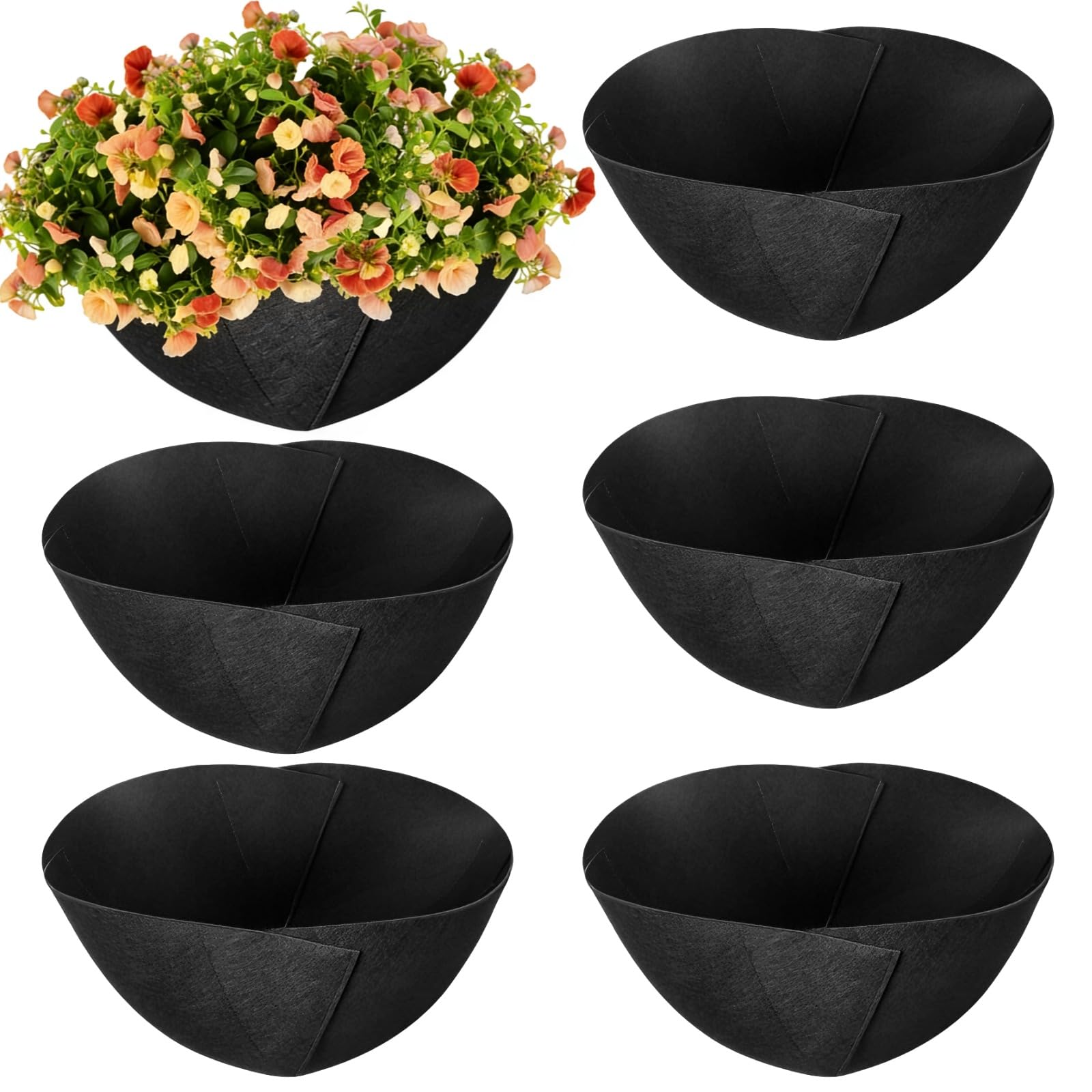 YOFAPA 6 Pcs Felt Hanging Basket Liner, 16 in Round Planter Liners, 400g Non-Woven Fabric Flower Pots, Stitching-Reinforced, Anti-Bird Nesting, Suitable for Indoor & Outdoor Plants