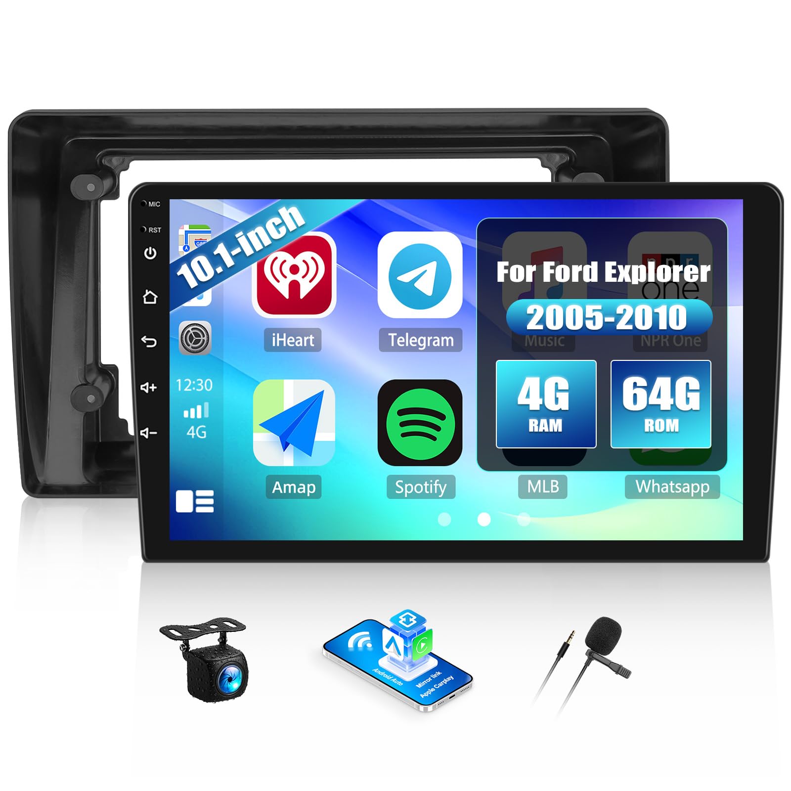 Photo 1 of Android Car Stereo for Ford Explorer 2005-2010 with Wireless CarPlay Android Auto Mirror Link 2G+64G 10.1 Inch Touchscreen Bluetooth GPS Navigation WiFi FM Backup Camera MIC