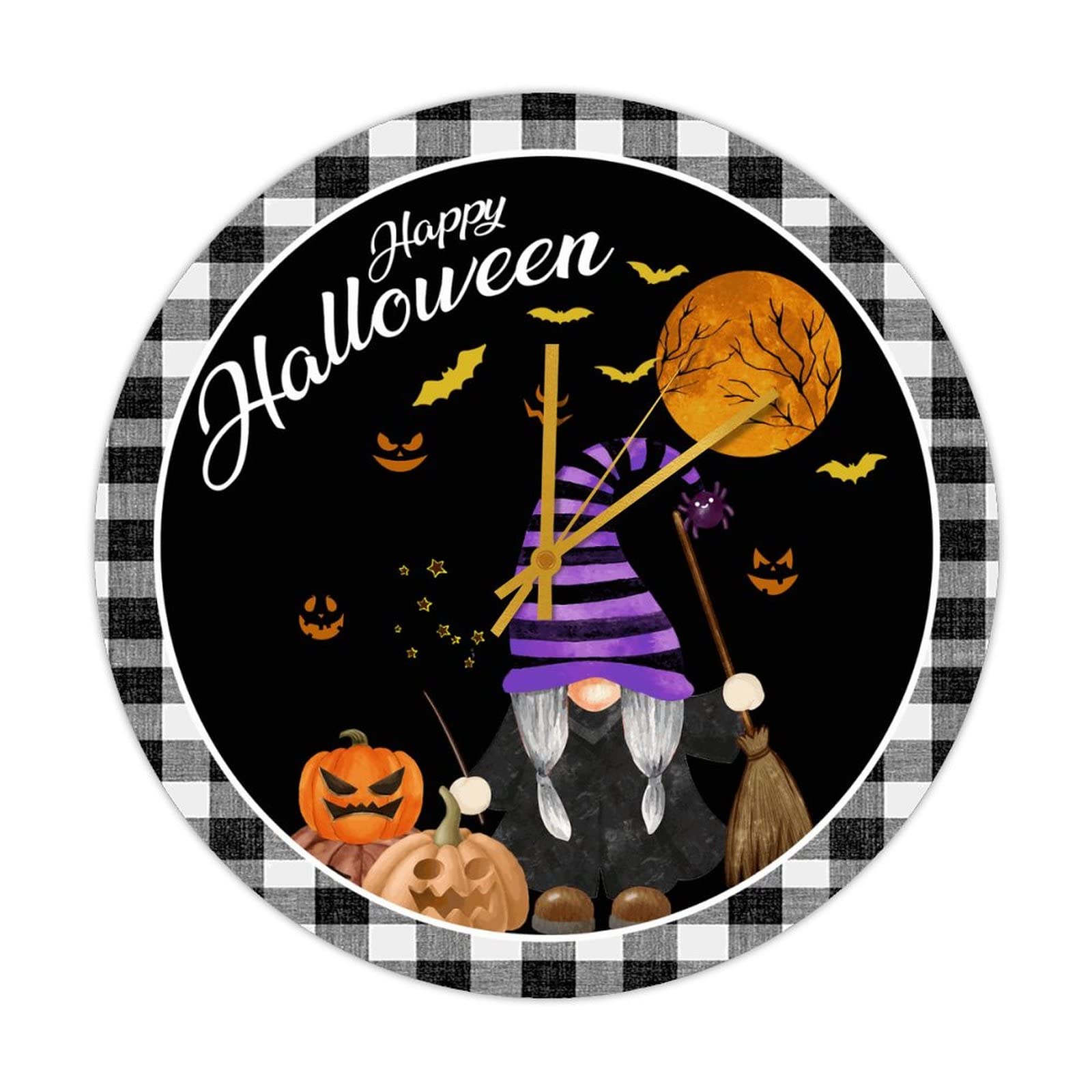 Horloge ronde en bois Happy Halloween décoration murale automne et salon rustique 38cm