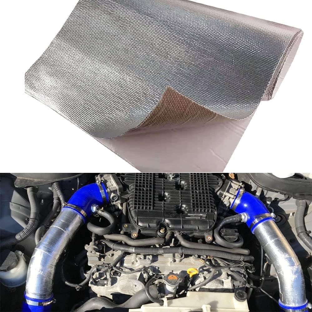 12'' X 24''Aluminized Heat Shield Mat Thermal Barrier Adhesive Backed Heat Blanket, Fiberglass Insulation Reflective Material High Temp Protection