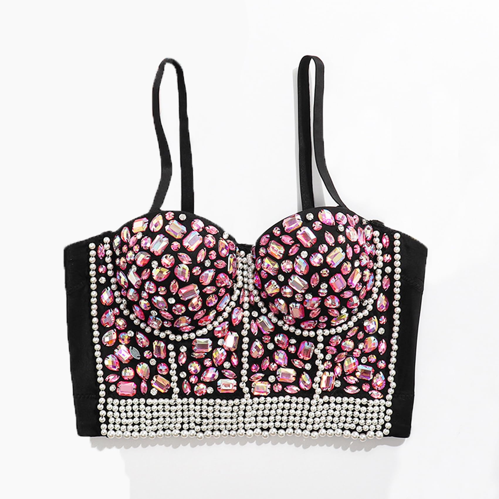 Punk Goth Push Up Bra Clubwear Party Strass Diamanti madreperlacei Bustier Crop Top Bustino Corset Reggiseno