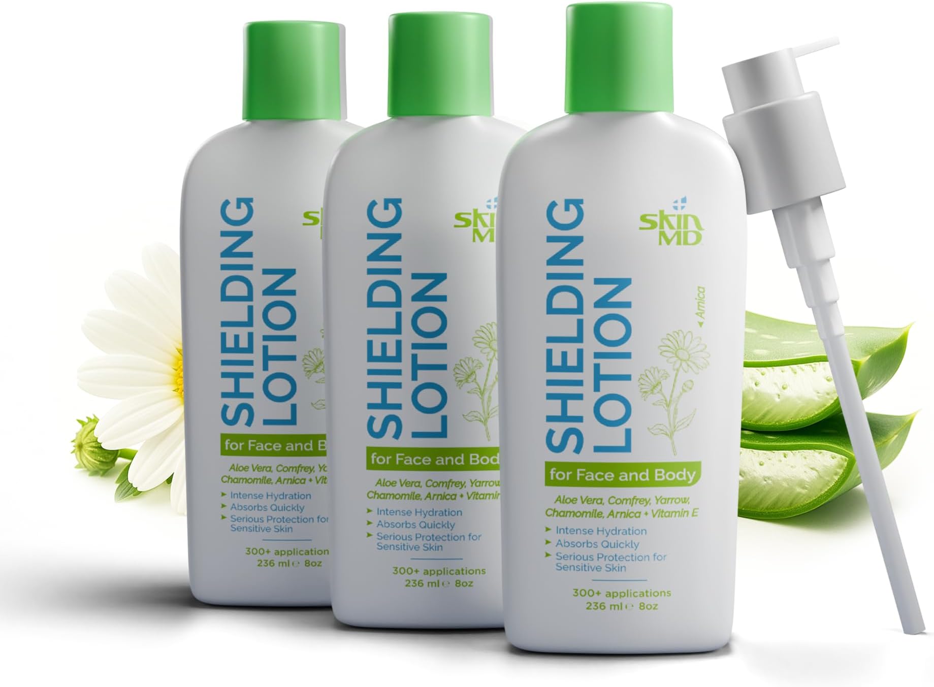 Skin MD Shielding Lotion Hydrating Body Lotion for Sensitive Skin with Dispenser | Non-Greasy, Fast-Absorbing Moisturizer with Plant-Based Ingredients, Eczema & Psoriasis Relief - 8oz 3-Pack