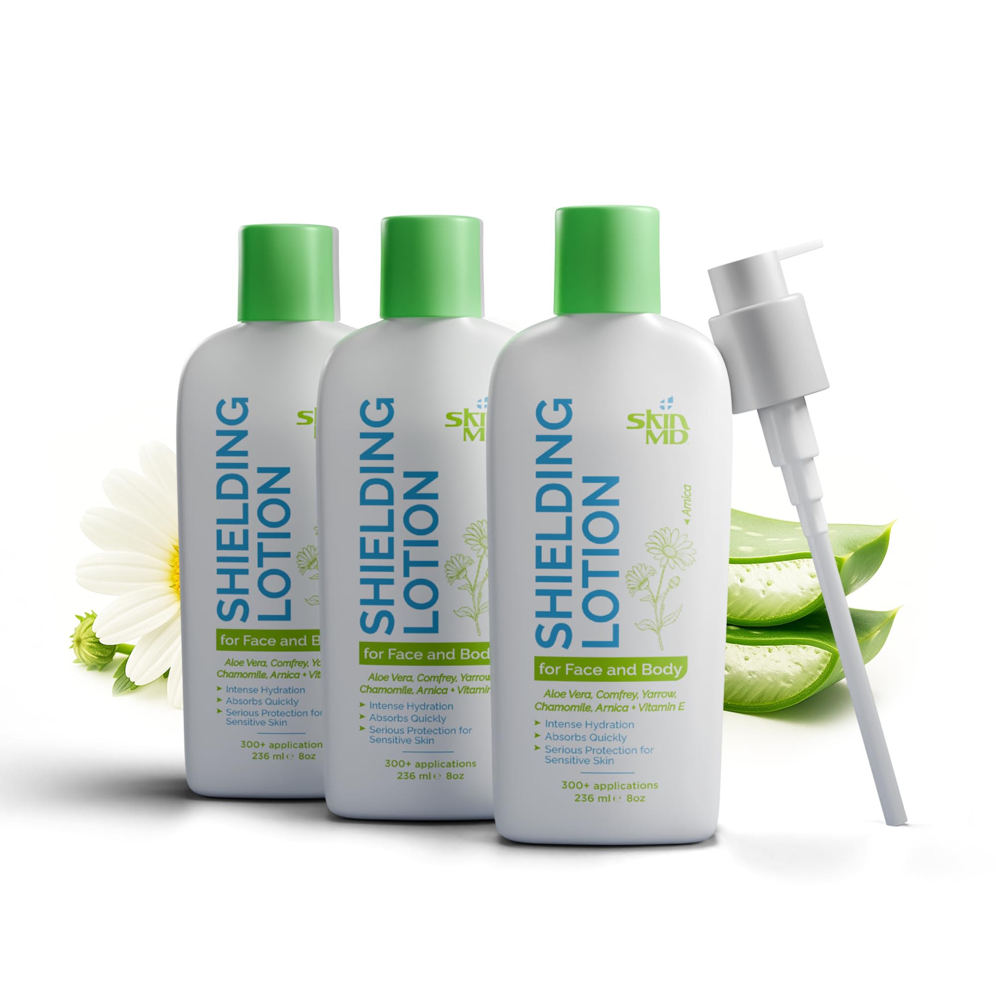 Skin MD Shielding Lotion Hydrating Body Lotion for Sensitive Skin with Dispenser | Non-Greasy, Fast-Absorbing Moisturizer with Plant-Based Ingredients, Eczema & Psoriasis Relief - 8oz 3-Pack