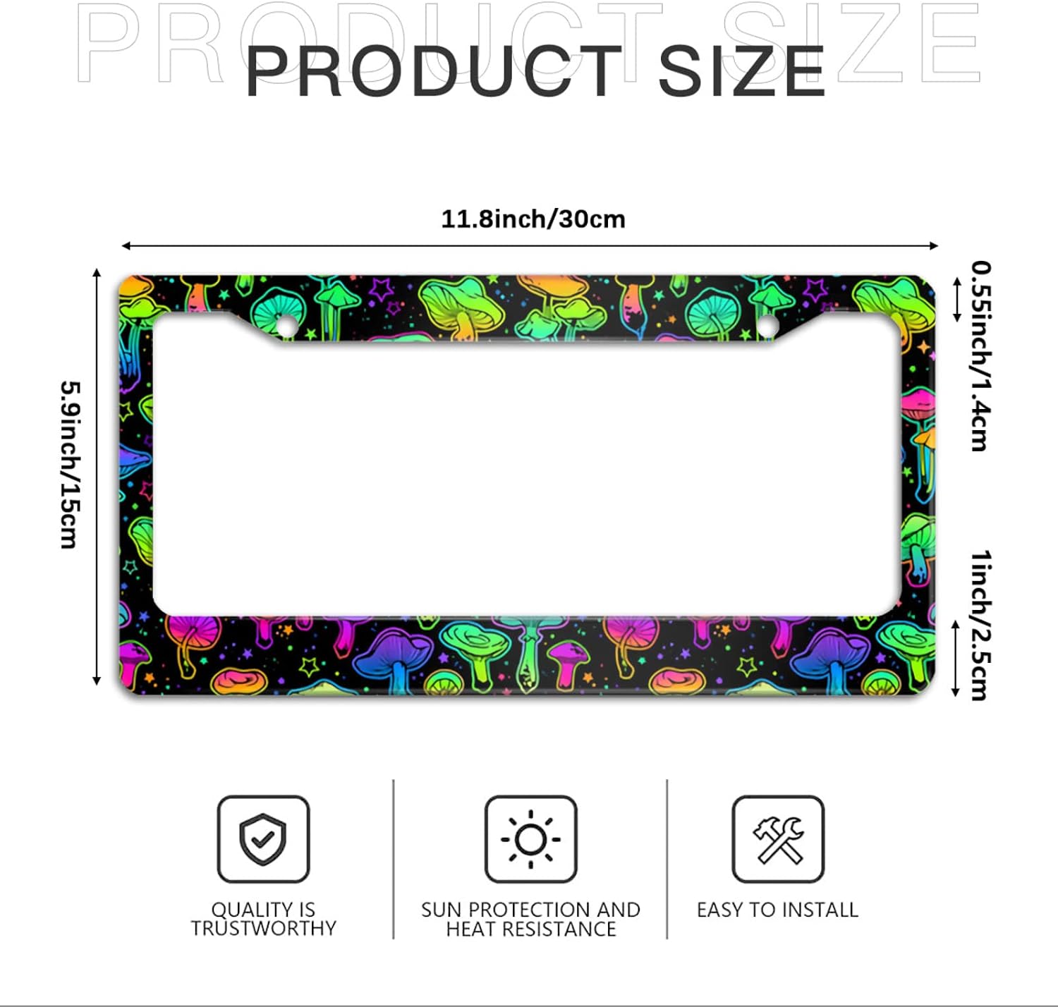 Funny Hippie Mushroom License Plate Frames 2 Pack 2 Holes Aluminum License Plate Cover with 2 Pcs Car Coasters and Screw and Black Screw Caps for Girl Women Men Gifts image 4