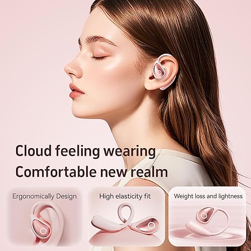 Miniatura 4 de Auriculares de oreja abierta rosa para mujer, auriculares inalámbricos Bluetooth 5.4 para orejas pequeñas, conducción de aire, ajuste cómodo, tiempo