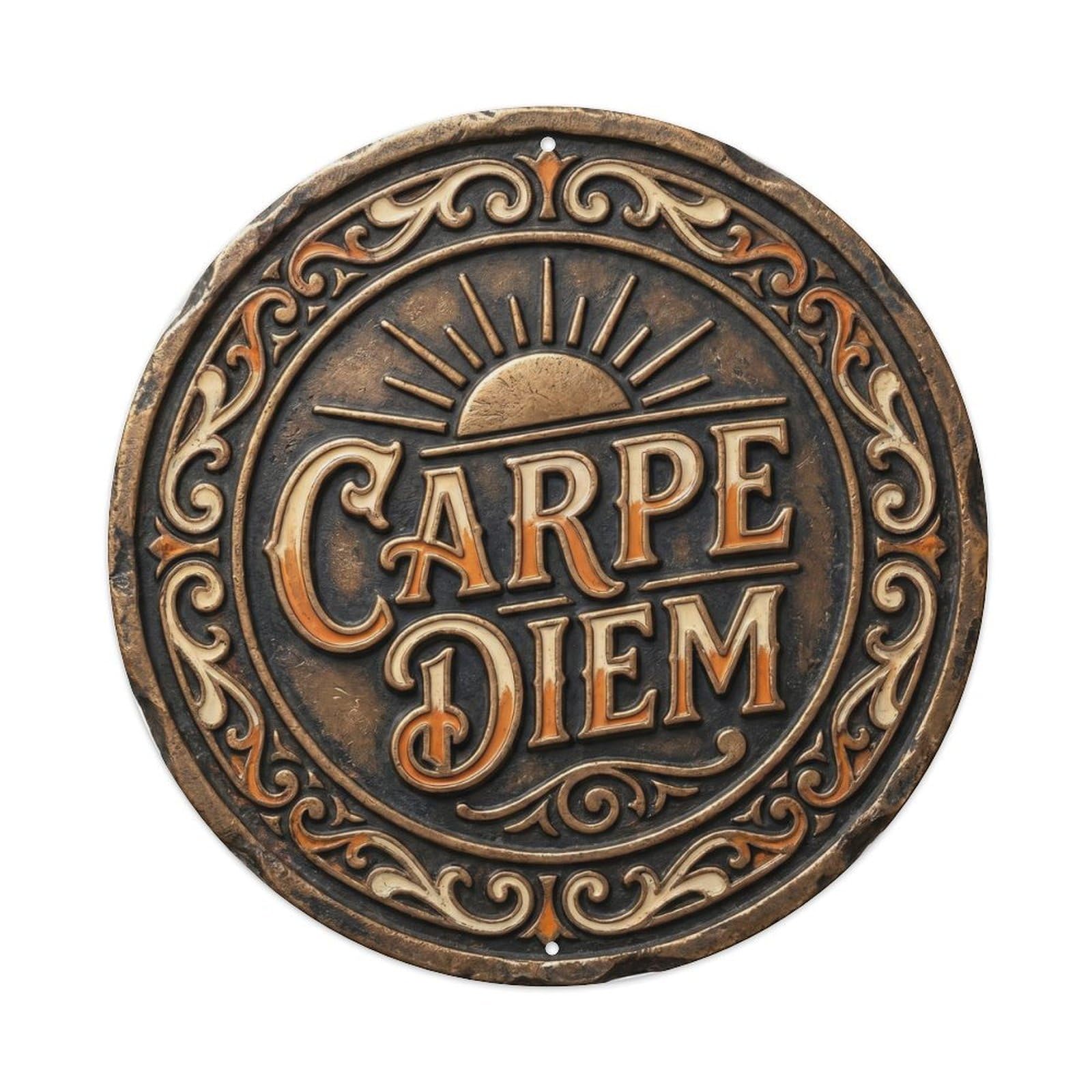 Carpe Diem Vintage Garage Ornament Retro Slogans Vintage Metal Tin Sign Plaque Wall Decor for Cafe, Club Bar, Office, Garden Metal Poster 8x8Inch