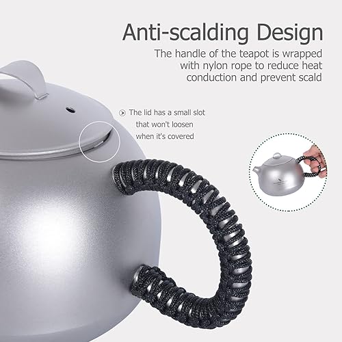 Miniatura 5 de Boundless Voyage Tetera Kungfu de titanio con tapa de mango de filtro, bote de té, ultraligero, mini hervidor de agua, juego de té para camping,