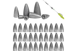 30-Pack 1/8 oz Fishing Bullet Sinkers for Carolina, Texas & More