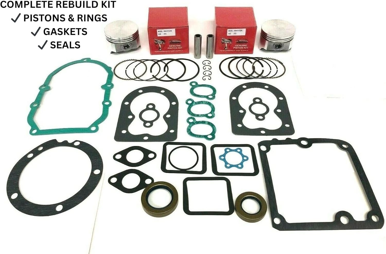 Engine Rebuild Kit Compatible with Onan P216 P218 P220 B43 B48 – Pistons, Rings, Gaskets & Seals – Standard Bore 3.250"