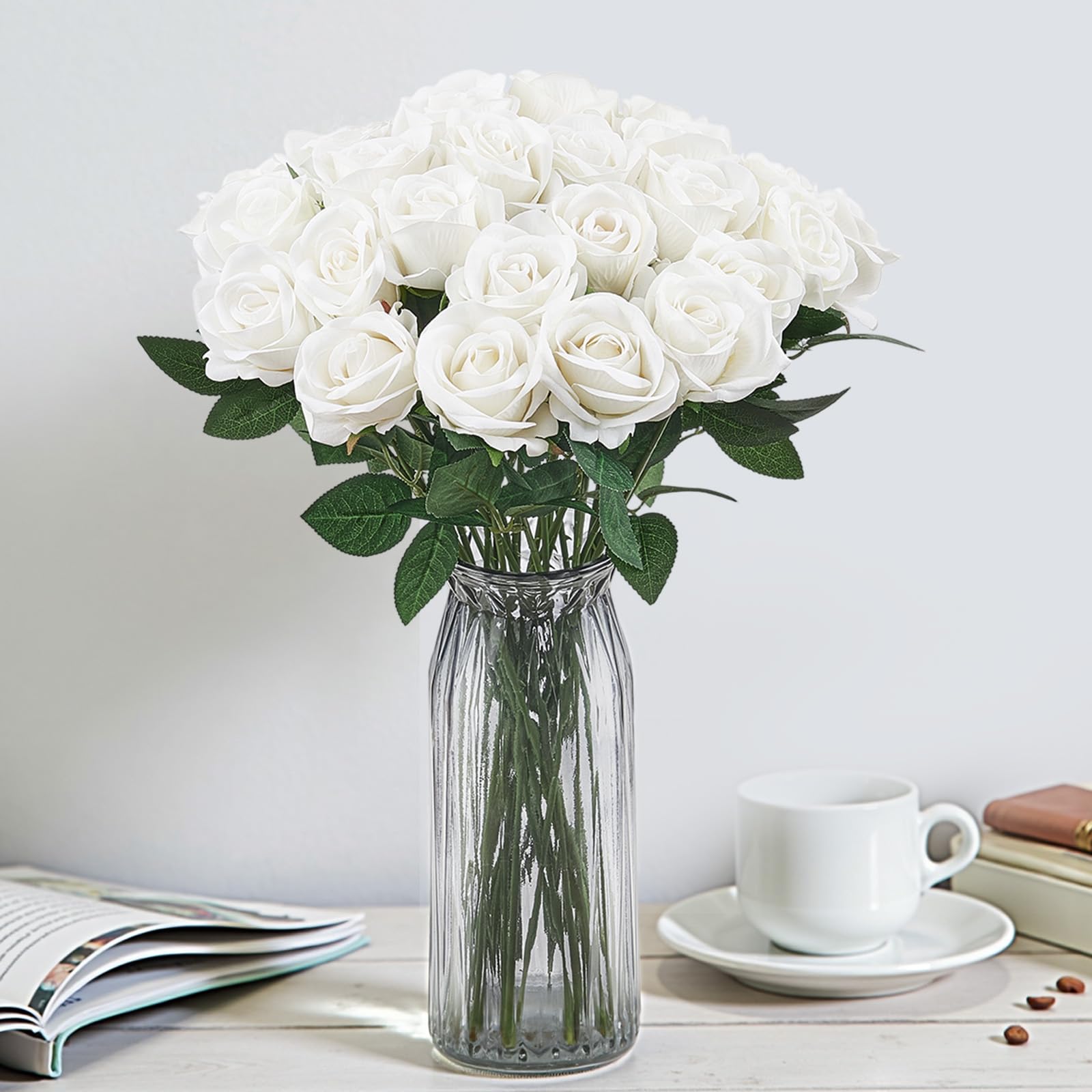 VEVOR Künstliche Blumen Rosen, 120 Stück Kunstblumen, Weiße Gefälschte Rose mit Stielen, Schaumrosen für DIY Hochzeit Blumensträuße Braut Valentinstag Muttertag Zuhause Dekoration