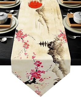 Cherry Blossom Table Runner 13x70 Inches Long Polyester Vintage Style Design Floral Table Runner Suitable for Holiday Party & Wedding & Kitchen & Dining Room Tables Decor