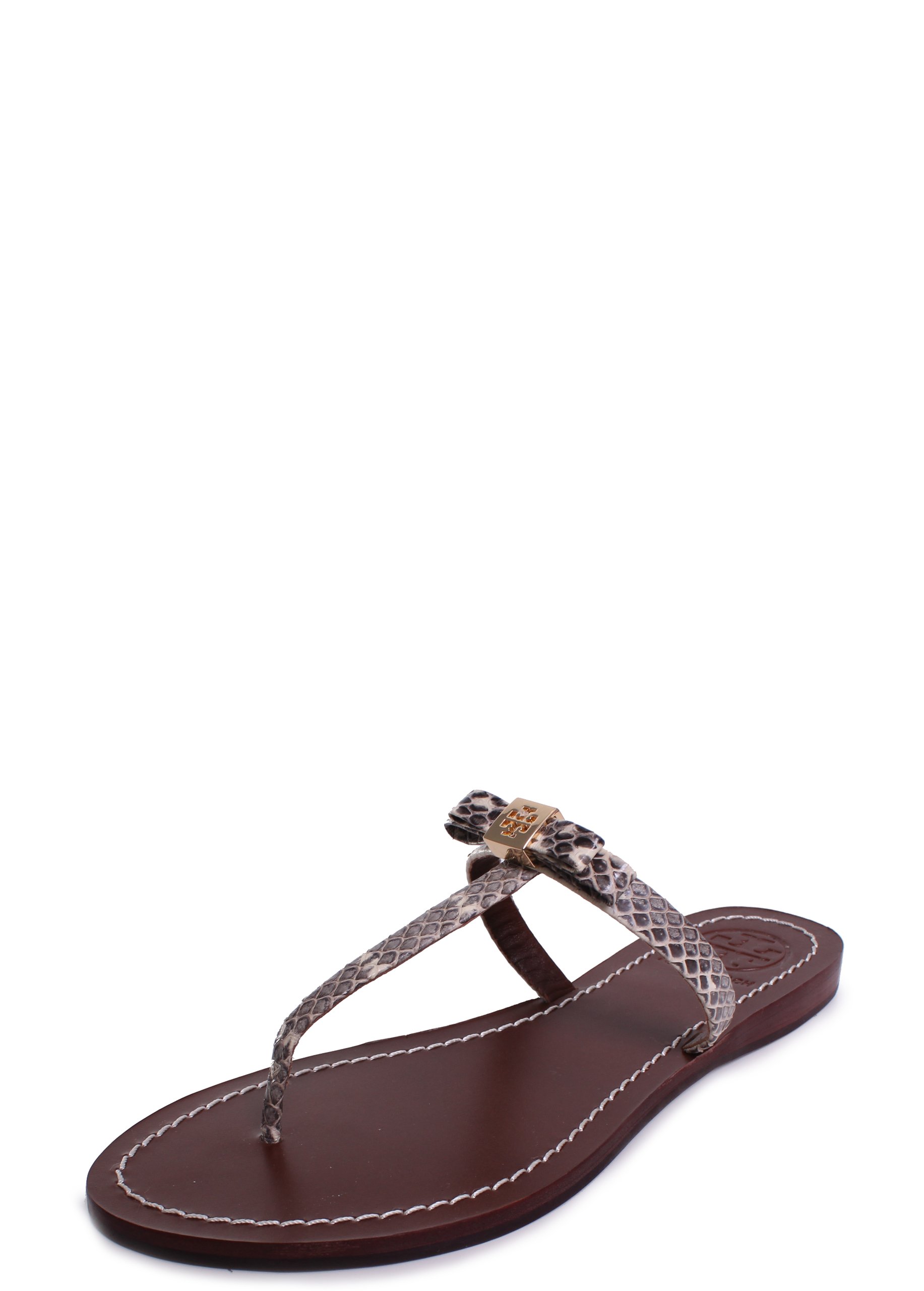 Tory Burch Leighanne Dune Snake Print Flat Thong Sandals Natural Roccia Size