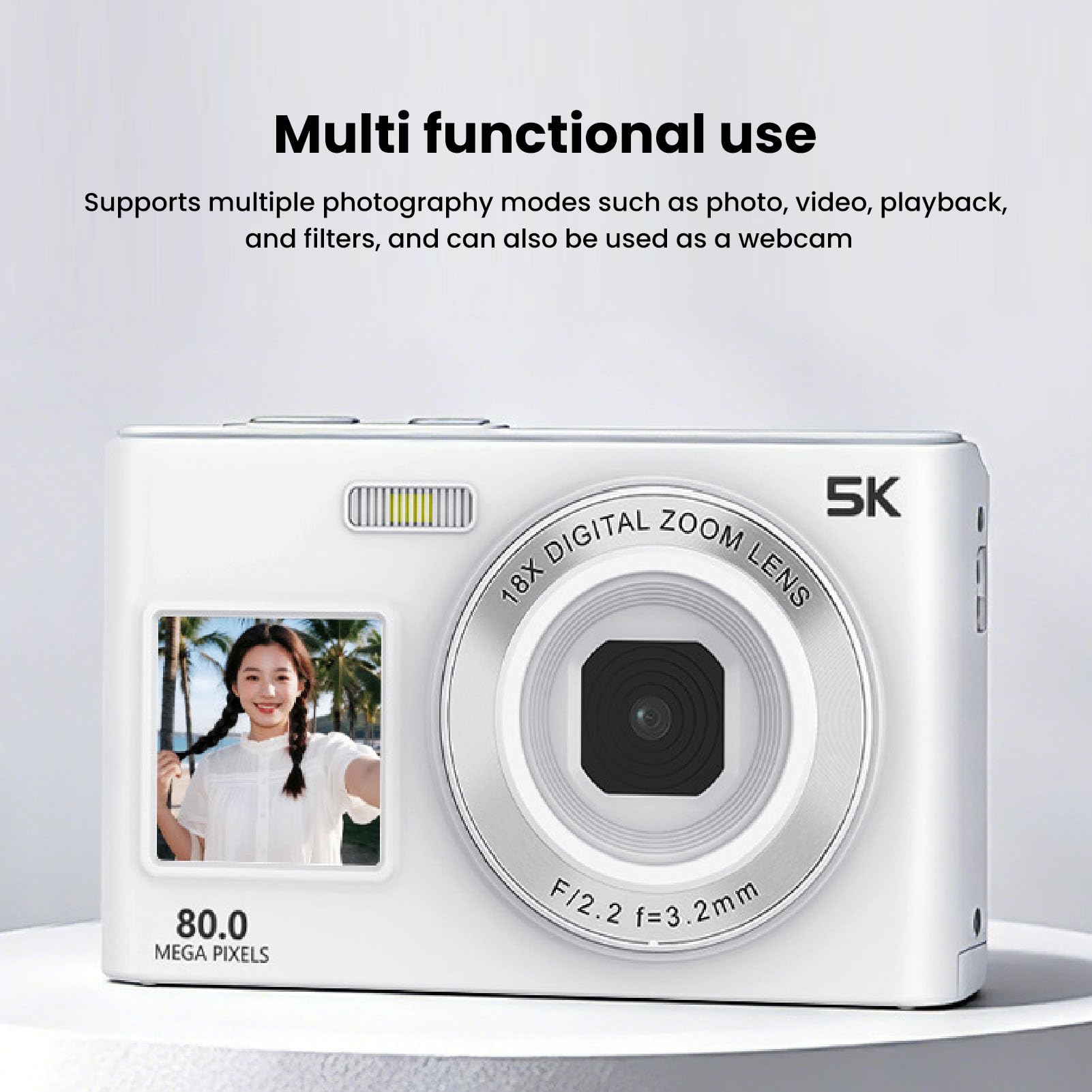 BuyWeek Cámara Digital 80MP 5K Cámara Selfie de Pantalla Dual con Zoom 18X AF Enfoque automático Filtros Creativos y Belleza para fotografía