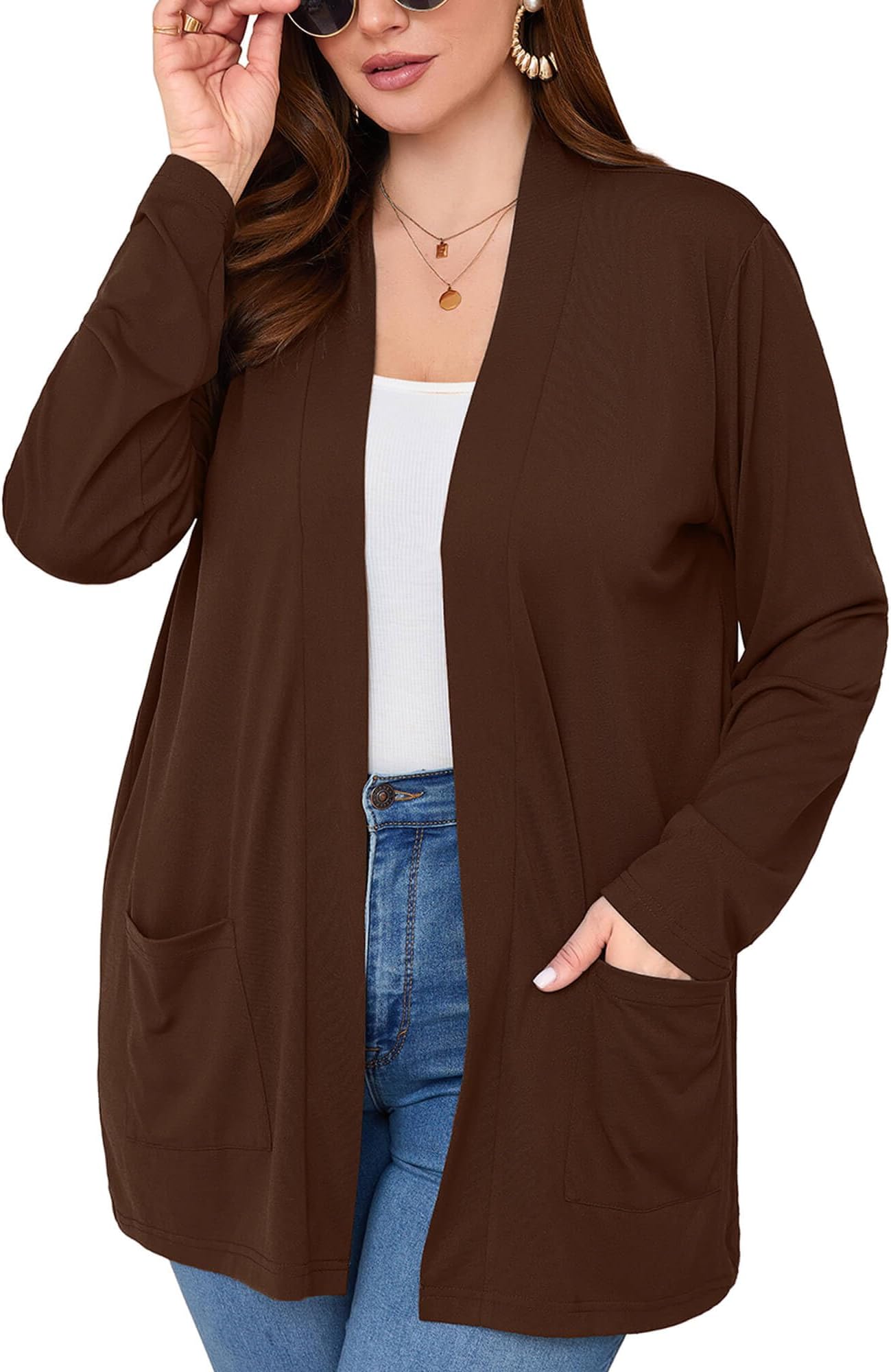 Women's Plus Size Lightweight Open Front Cardigan 3/4 Sleeve Cover Ups Shrugs Shawls and Wraps Kimono Jacket