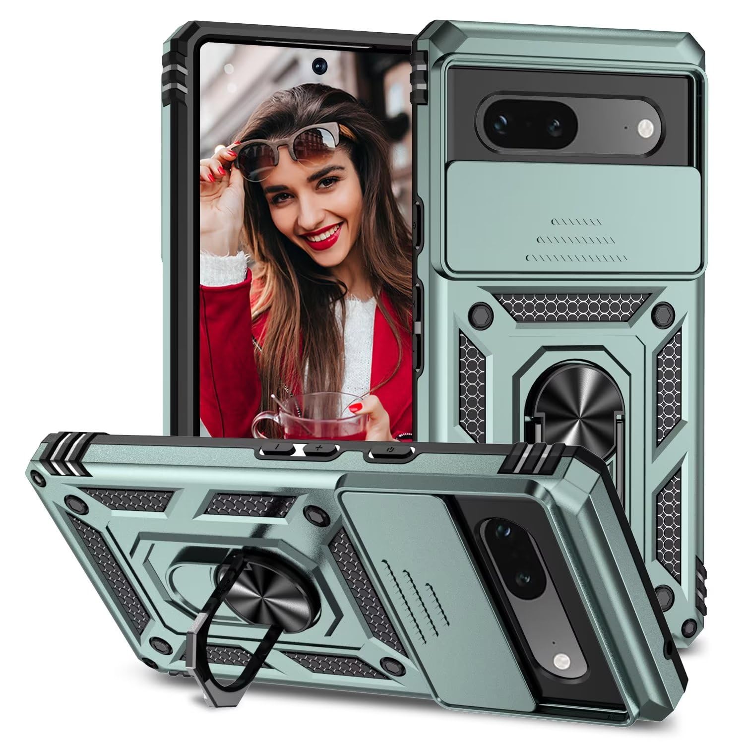 Anoowkoa per Cover Google Pixel 9/Google Pixel 9 Pro con 360°Rotante Anello [Magnetica Supporto] Custodia Antiurto Grado Militare Protezione Fotocamera di Silicone[Slidable], Nero
