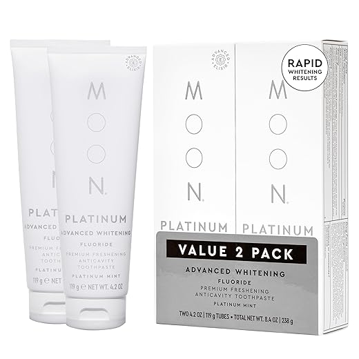 MOON Platinum Advanced Whitening Stain Removal Toothpaste, Fluoride, Cavity Protection, Fresh Mint Flavor for Fresh Breath, for Adults (2 Pack)