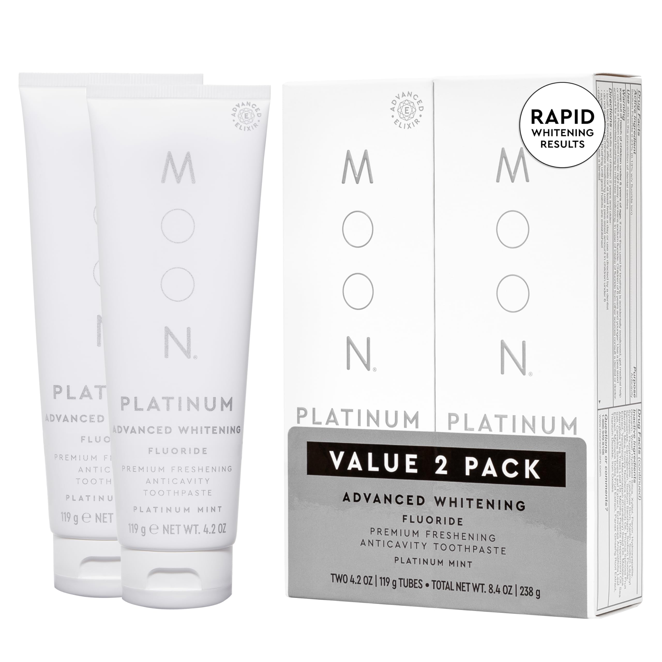 MOON Platinum Advanced Whitening Toothpaste with Fluoride, Mint (2 Pack)