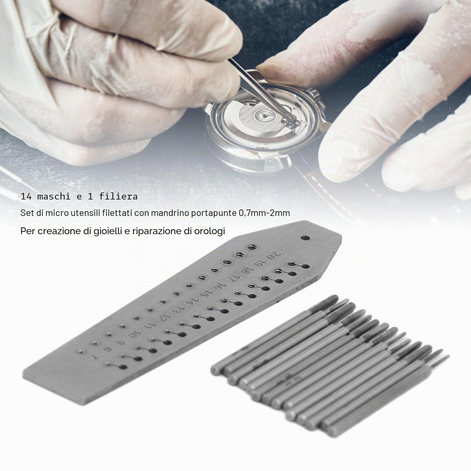 Generic Set di Maschi e Filiere in Miniatura per Orologiai, Strumento di Filettatura di Precisione per la Creazione di Gioielli, Riparazione di Orologi per Hobbisti in Metallo