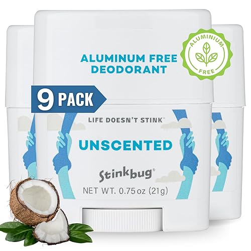 Stinkbug Naturals - Desodorante orgánico natural de tamaño de viaje con aceite de coco, desodorante sin aluminio, 0.75 onzas, paquete de 9