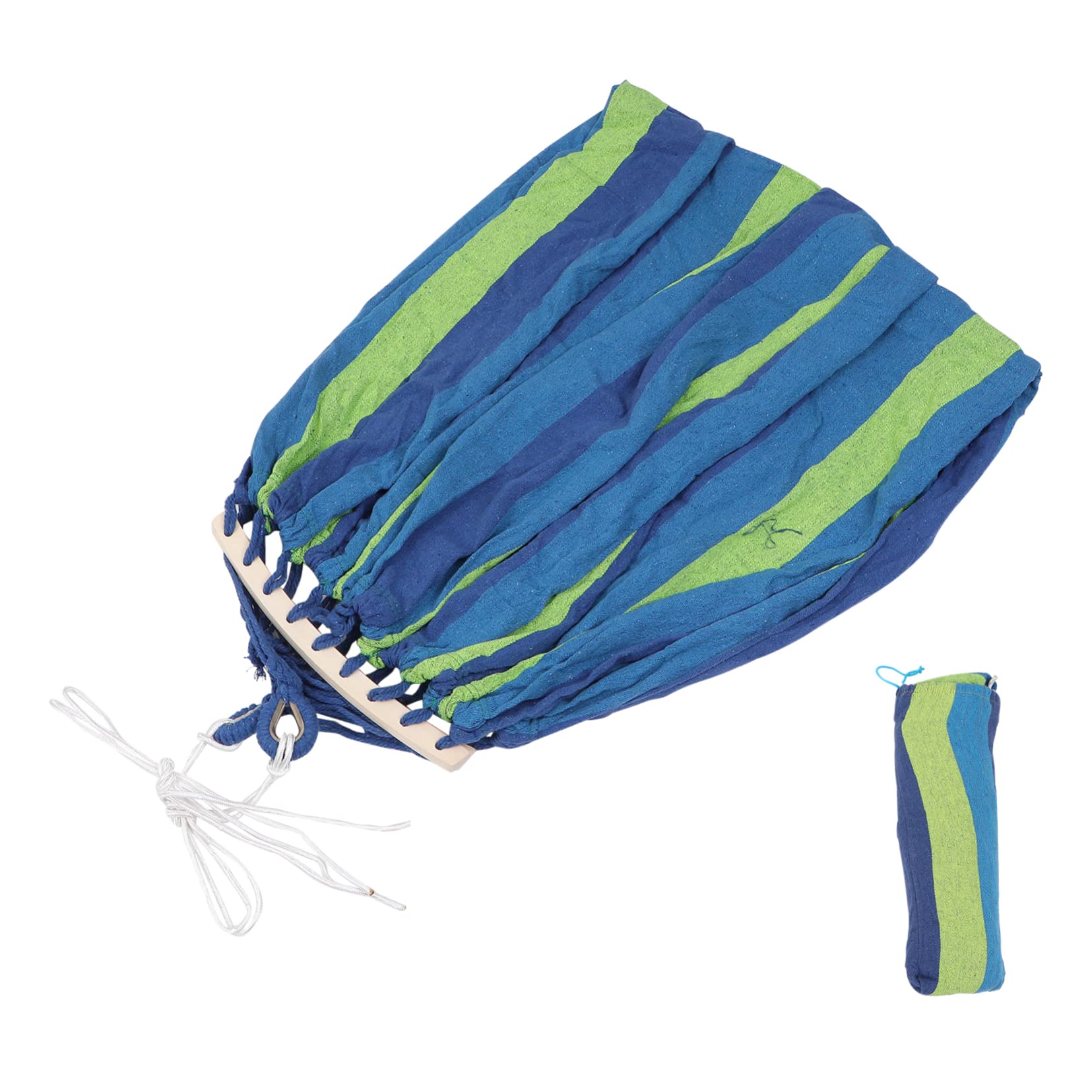 Hamac D'extérieur Anti-roulis Double en Toile Rayée Bleu, Hamac de Jardin Large 2 Places pour Camping, Terrasse et Plage, Léger et Portable, Facile à Installer